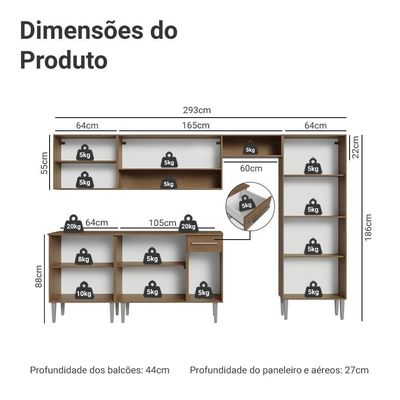 Armário De Cozinha Completa 293cm RusticEmilly Madesa 01
