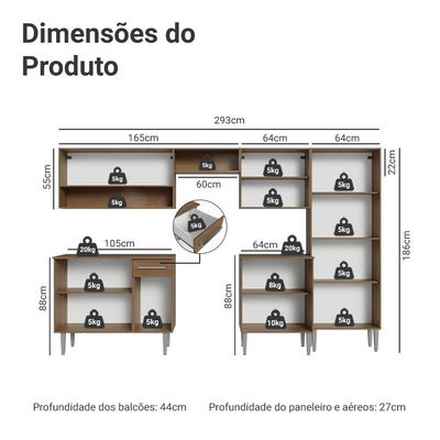 Armário De Cozinha Completa 293cm Emilly Madesa 09