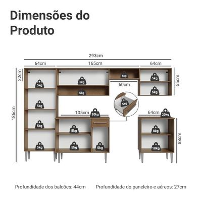 Armário De Cozinha Completa 293cm Rustic  Emilly Madesa 02