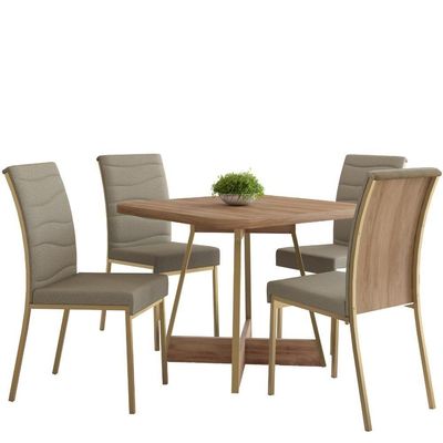 Conjunto Sala De Jantar 4 Cadeiras Servian Carraro Carvalho Dourado