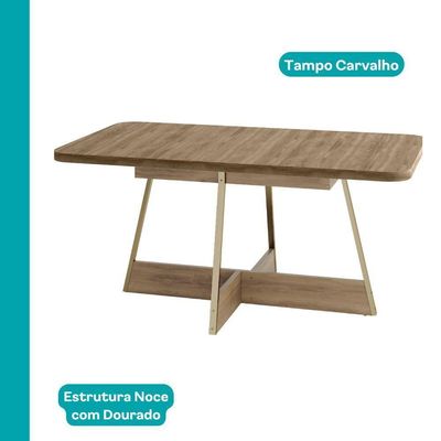 Conjunto Sala De Jantar 6 Cadeiras Roses Carraro Carvalho Dourado