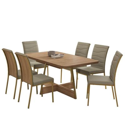 Conjunto Sala De Jantar 6 Cadeiras Roses Carraro Carvalho Dourado