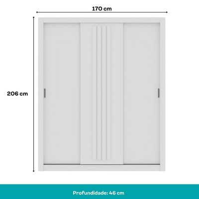Guarda Roupa Casal 3 Portas Doha 2 Gavetas Carraro Ripado Branco