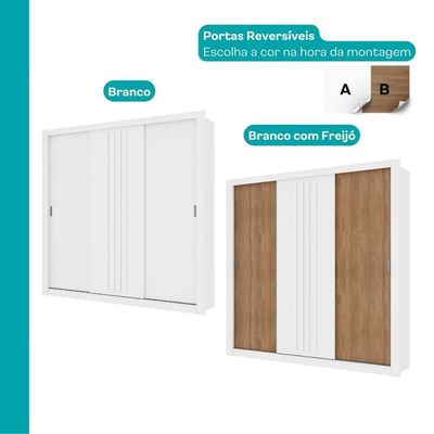 Guarda Roupa Casal 3 Portas Doha 2 Gavetas Carraro Ripado Branco
