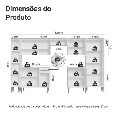 Armário De Cozinha Completa 325cm Branco Emilly Madesa 02