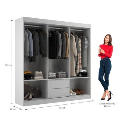 Closet Lisboa Com Cômoda 10 Gavetas Premium Marbela - Branco