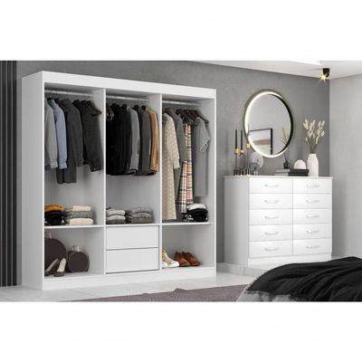 Closet Lisboa Com Cômoda 10 Gavetas Premium Marbela - Branco