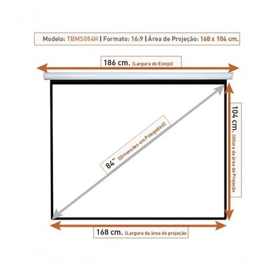 Tela De Projeção Retrátil Manual Tbms084h (186 X 104 Cm)