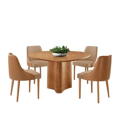 Sala De Jantar Mesa Selene 135cm Madeira Tampo Laminado Linho Palha/ Star Caramelo/ Imbuia Nat.