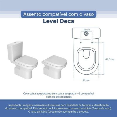 Tampa Vaso Sanitário Poliester Acrilico Level Branco Para Bacia Deca
