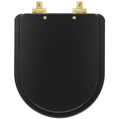 Tampa De Vaso Laqueado Com Fechamento Lento Link-lk Preto Fosco Para Louça Deca Com Ferragem Dourada