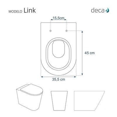 Tampa De Vaso Laqueado Com Fechamento Lento Link-lk Preto Fosco Para Louça Deca Com Ferragem Dourada