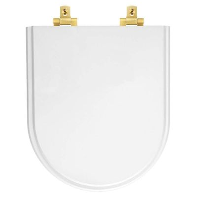 Tampa De Vaso Laqueado Com Amortecedor Carrara Branco Para Bacia Deca Com Ferragem Dourada