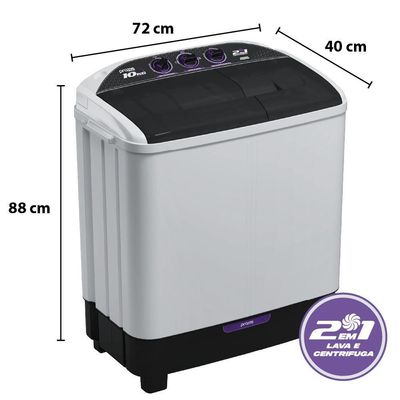 Máquina De Lavar Twin Tub Praxis 10kg 2 Em 1 Lava E Centrifuga Branca 220V