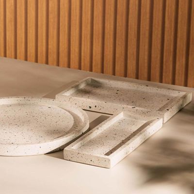2 Bandejas de Mármore Terrazzo Retangular Aparador 26x17cm Decorativa Bancada Sala Banheiro Lyor