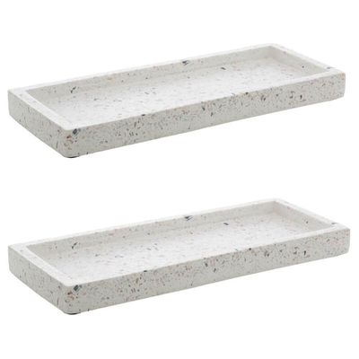 2 Bandejas de Mármore Terrazzo Retangular Aparador 26x17cm Decorativa Bancada Sala Banheiro Lyor