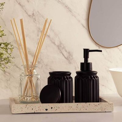 2 Bandejas de Mármore Terrazzo Retangular Aparador 26x17cm Decorativa Bancada Sala Banheiro Lyor