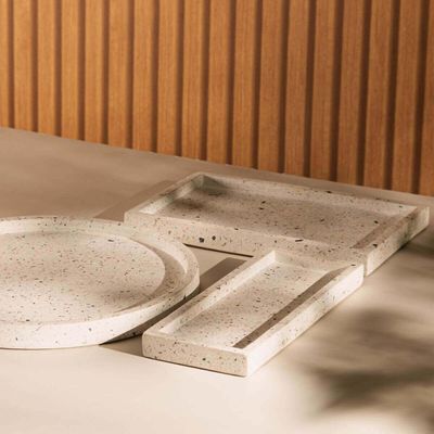 Conjunto 5 Bandejas de Mármore Terrazzo Lyor Retangular 25x1 Branco