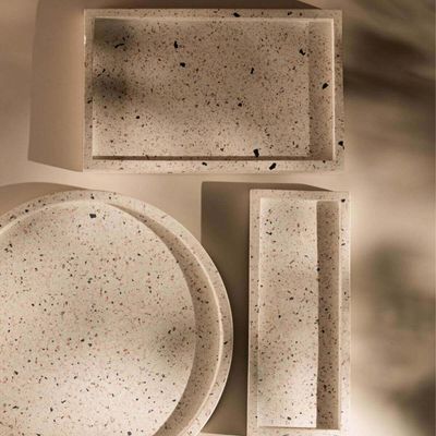 Conjunto 5 Bandejas de Mármore Terrazzo Lyor Retangular 25x1 Branco