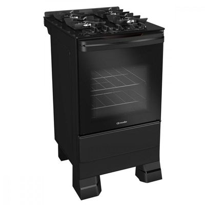 Fogão Mueller 4 Bocas Com Mesa De Vidro E Grades De Ferro Preto Bivolt