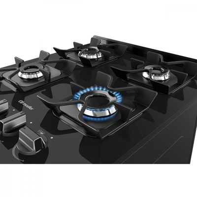 Fogão Mueller 4 Bocas Com Mesa De Vidro E Grades De Ferro Preto Bivolt