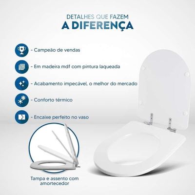 Tampa De Vaso Sanitario Com Amortecedor Sottile Branco Para Bacia Japi