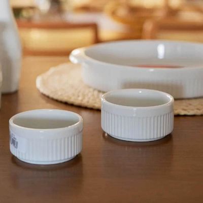 12 Ramekins Molheiras Porcelana 180ml Canelado Germer Branco Restaurante
