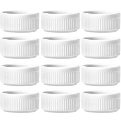 12 Ramekins Molheiras Porcelana 180ml Canelado Germer Branco Restaurante