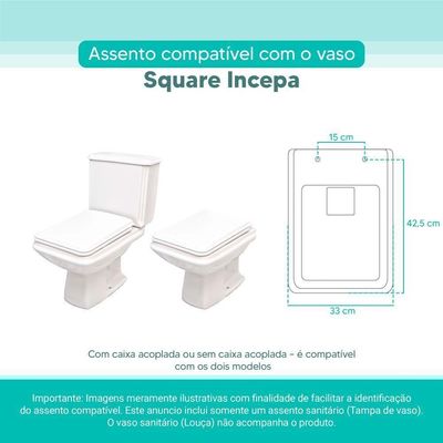 Tampa Vaso Sanitário Madeira Laqueada Square Branco Para Bacia Incepa