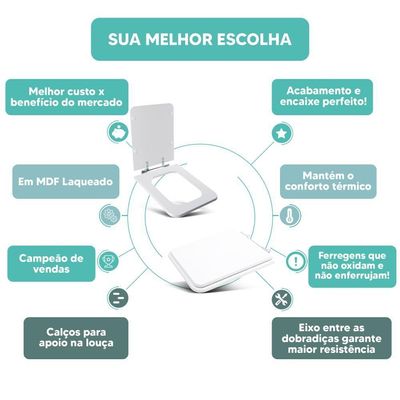 Tampa Vaso Sanitário Madeira Laqueada Square Branco Para Bacia Incepa