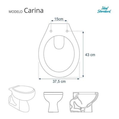 Tampa De Vaso Poliéster Carina Branco Para Bacia Ideal Standard