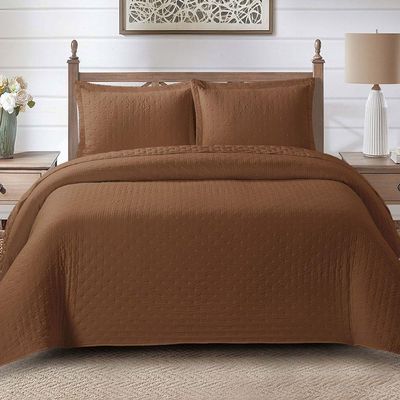 Kit Cobre Leito Colcha Casa Scarpa Anabela Queen Dupla Face Texturizado Percal 300 Fios 3 Peças - Castor
