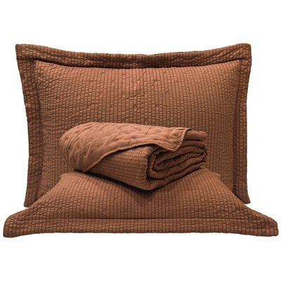 Kit Cobre Leito Colcha Casa Scarpa Anabela Queen Dupla Face Texturizado Percal 300 Fios 3 Peças - Castor