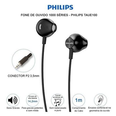 Fone De Ouvido Philips Intra Auricular Preto