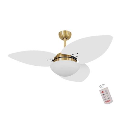 Ventilador De Teto Dourado 3 Pás Branco 220V C/ Controle 220V