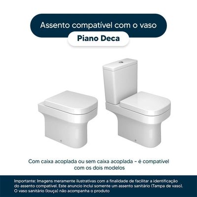 Tampa De Vaso Laqueado Com Fechamento Lento Piano Branco Para Louça Deca Com Ferragem Preta