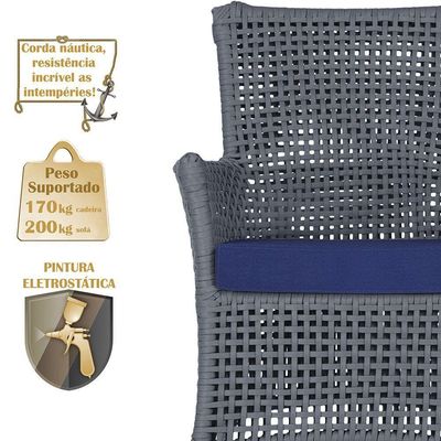 Jogo Sofá 2 Poltronas E Mesa Igapó Preta E10 Trama Original Prata