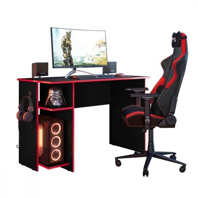 Escrivaninha Para Escritório Ou Gamer Preto E Vermelho Qmovi