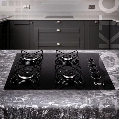 Cooktop Vidro A Gás 4 Bocas 60x46 Bivolt Preto Tron Preto Bivolt