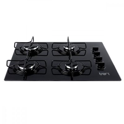 Cooktop Vidro A Gás 4 Bocas 60x46 Bivolt Preto Tron Preto Bivolt