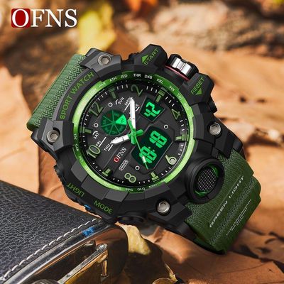 Relógio Esportivo Masculino Ofns S3169 Dupla Exibição Verde
