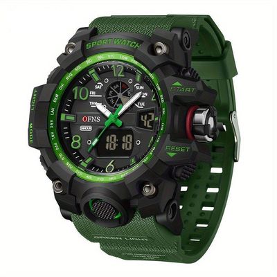 Relógio Esportivo Masculino Ofns S3169 Dupla Exibição Verde