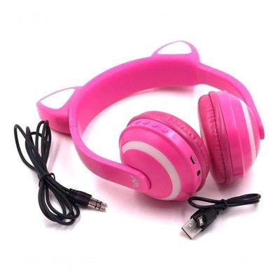 Headphone Bluetooth Orelhas Led Fone Gatinho Rosa