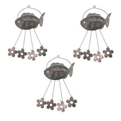 Sino Dos Ventos Flores Peixe Kit 3 Unidades Decoraçao Jardim Quintal Varanda Ambiente Externo Enfeite