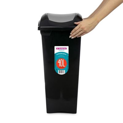 Lixeira Plástica Com Tampa Basculante Preta/prata 40l Casablanca Sanremo
