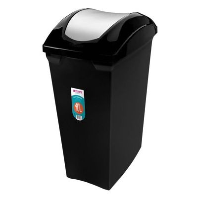 Lixeira Plástica Com Tampa Basculante Preta/prata 40l Casablanca Sanremo