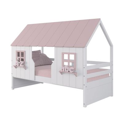Cama Casinha Encantada Madeira Maciça Branco/ Rosa Housin