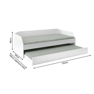 Bicama Solteiro Duo Com Cama Auxiliar Em Mdf Premium Branco Com 2 Colchões