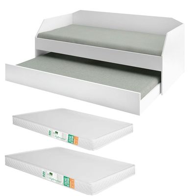 Bicama Solteiro Duo Com Cama Auxiliar Em Mdf Premium Branco Com 2 Colchões