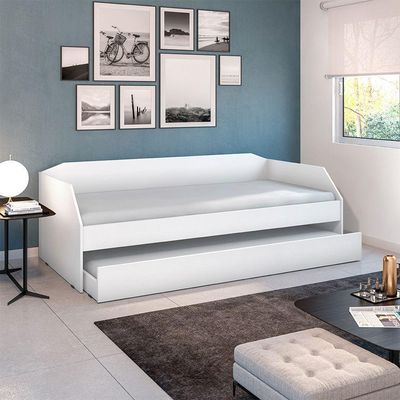 Bicama Solteiro Duo Com Cama Auxiliar Em Mdf Premium Branco Com 2 Colchões